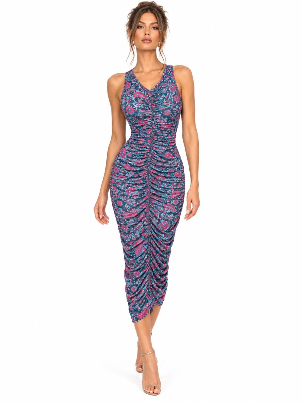 House of Harlow 1960 Floral Ruched Maxi Dress Large